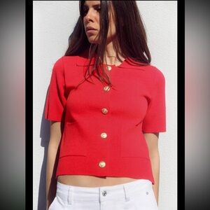🤎 ZARA Red Knit Polo Neck Sweater
